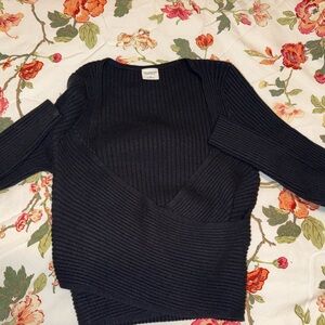 Abercrombie & Fitch Black Ribbed V-Neck Sweater